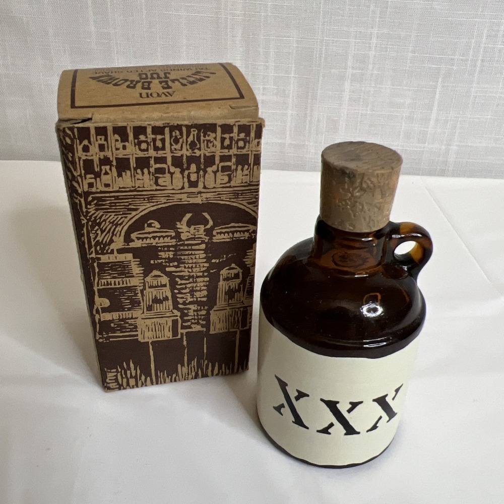 Vintage Avon Little Brown Jug Tai Winds After Shave Bottle W/ Box Amber Glass